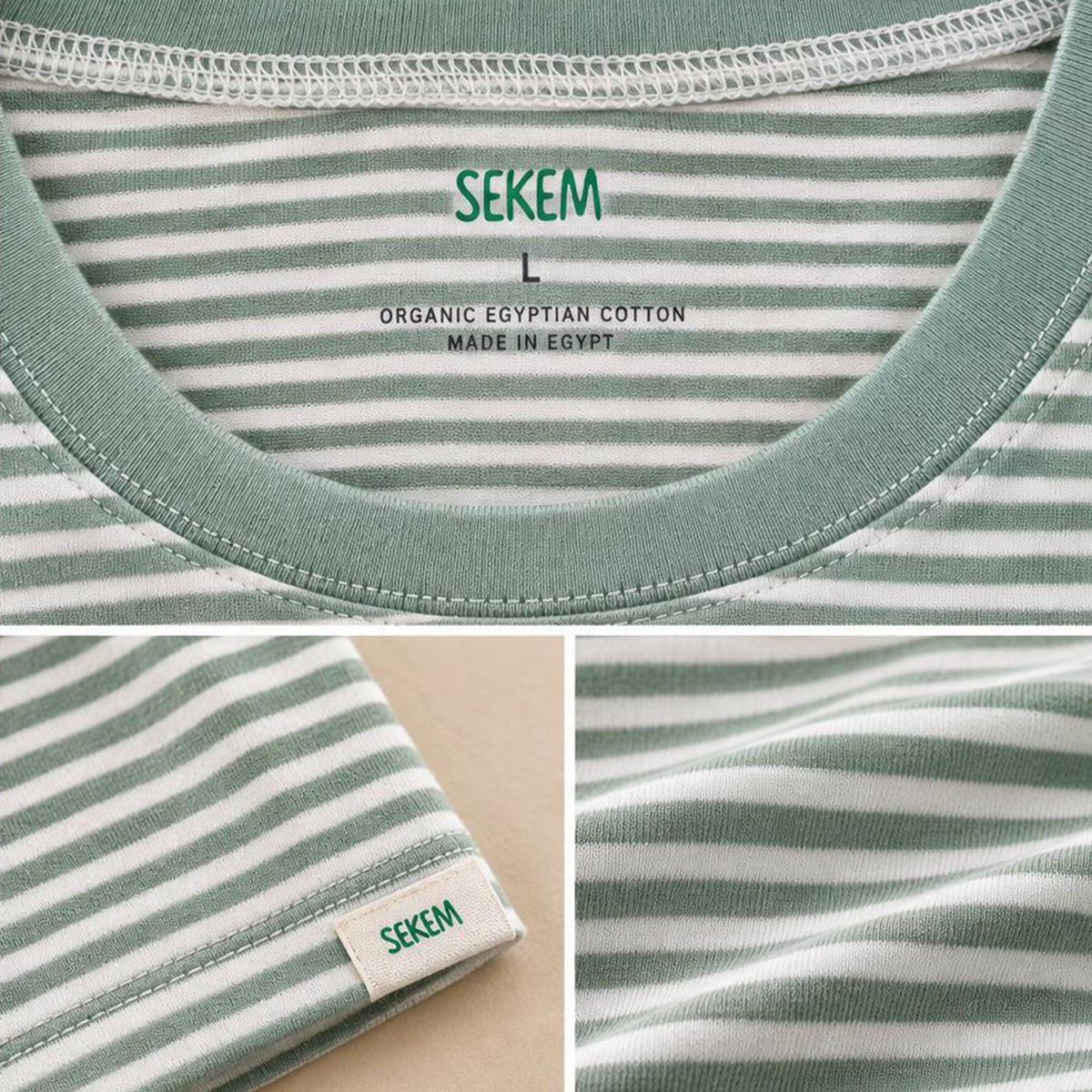 Grün-weiß-gestreiftes Damen T-Shirt aus Bio-Baumwolle