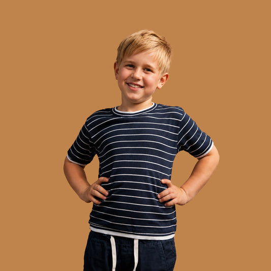 Kinder T-Shirt aus Bio-Baumwolle - blau-weiß-gestreift