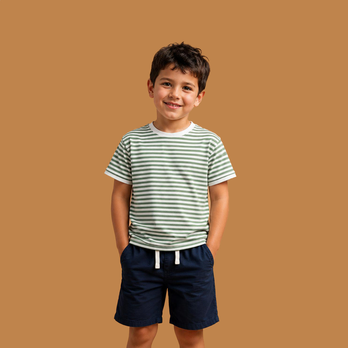 Kinder T-Shirt aus Bio-Baumwolle - weiß-grün-gestreift
