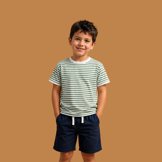 Kinder T-Shirt aus Bio-Baumwolle - weiß-grün-gestreift